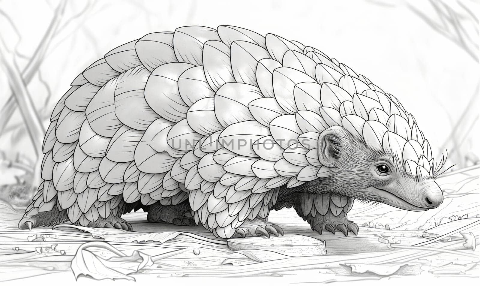 Coloring book for children, coloring animal, pangolin. by Fischeron