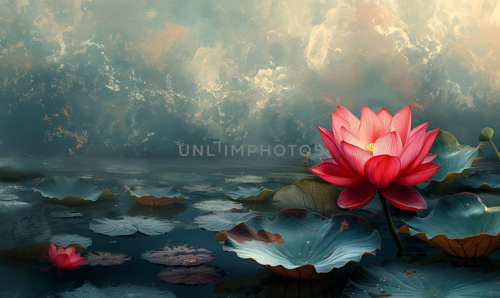 Serene Lotus Flower on a Tranquil Pond. by Fischeron