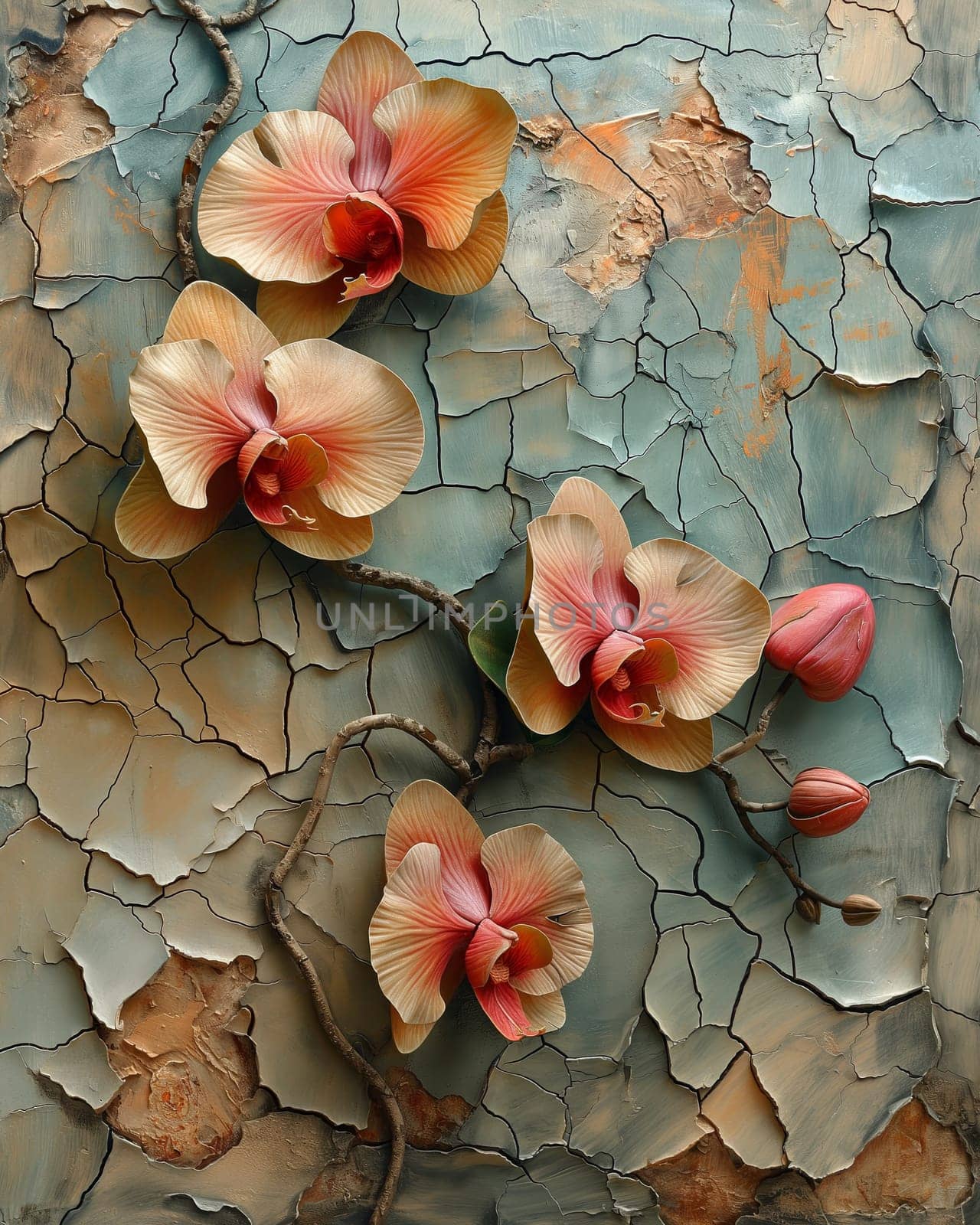 Close-up of an orchid on a cracked surface. Selective focus.