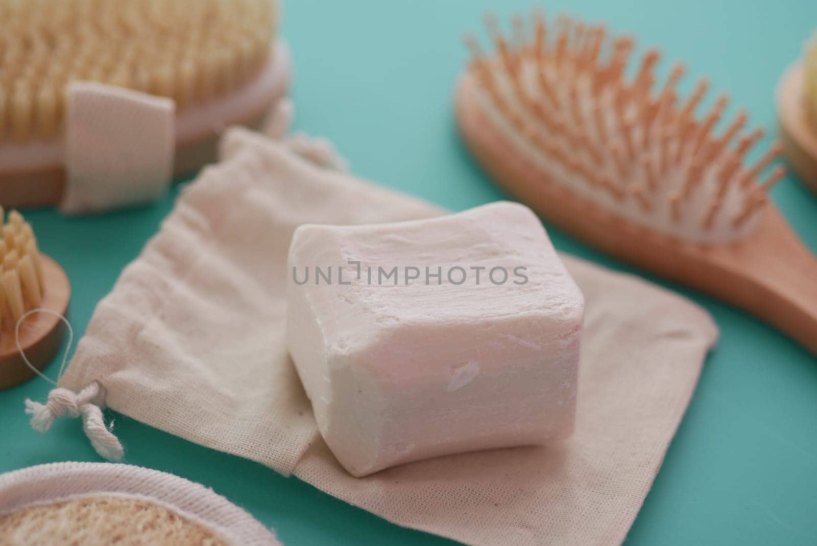 natural soap bar on table .