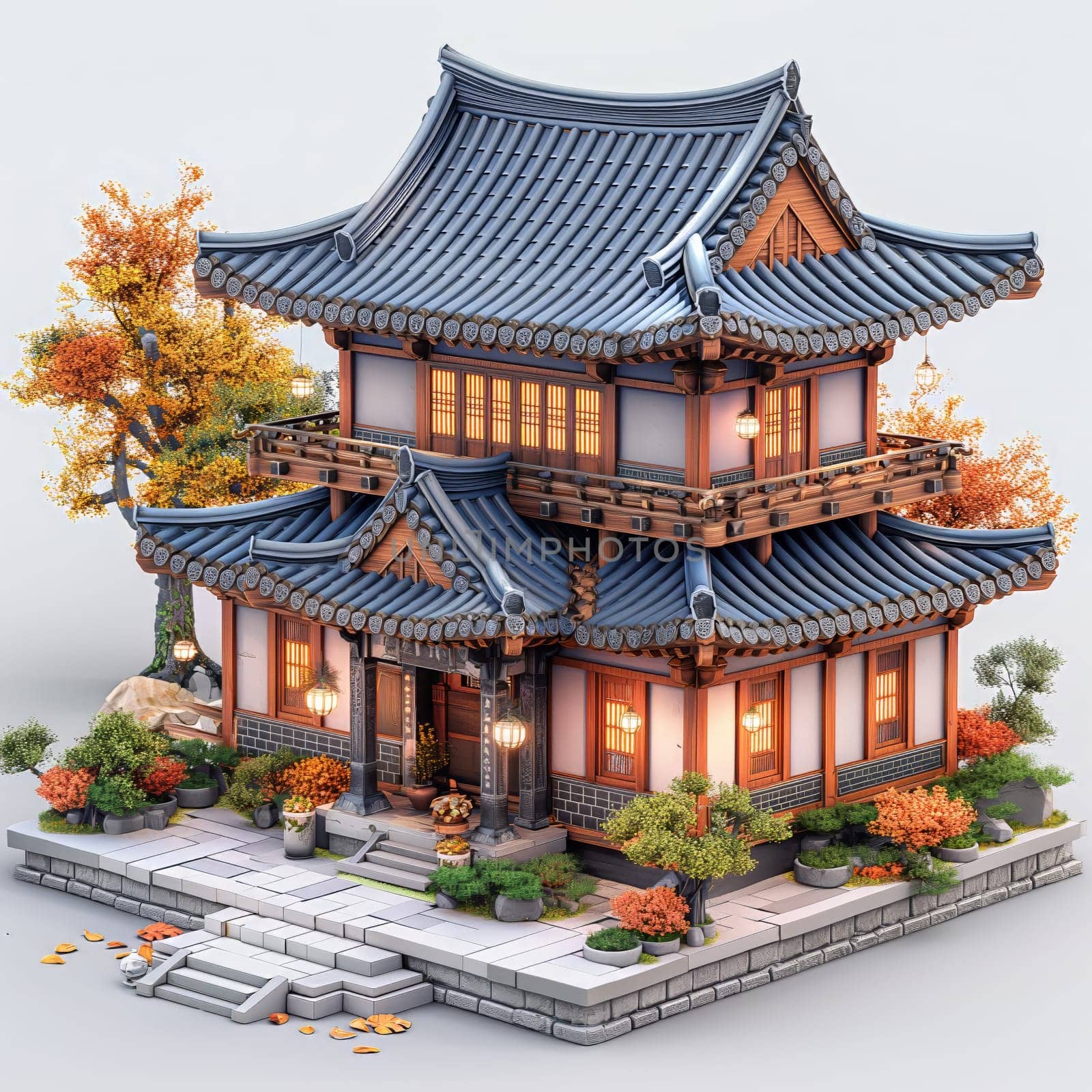 Asian style house model on a white background. Selective focus