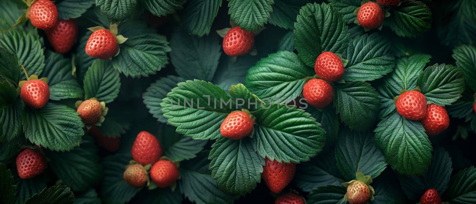 Ripe Strawberries Growing on Bush. by Fischeron