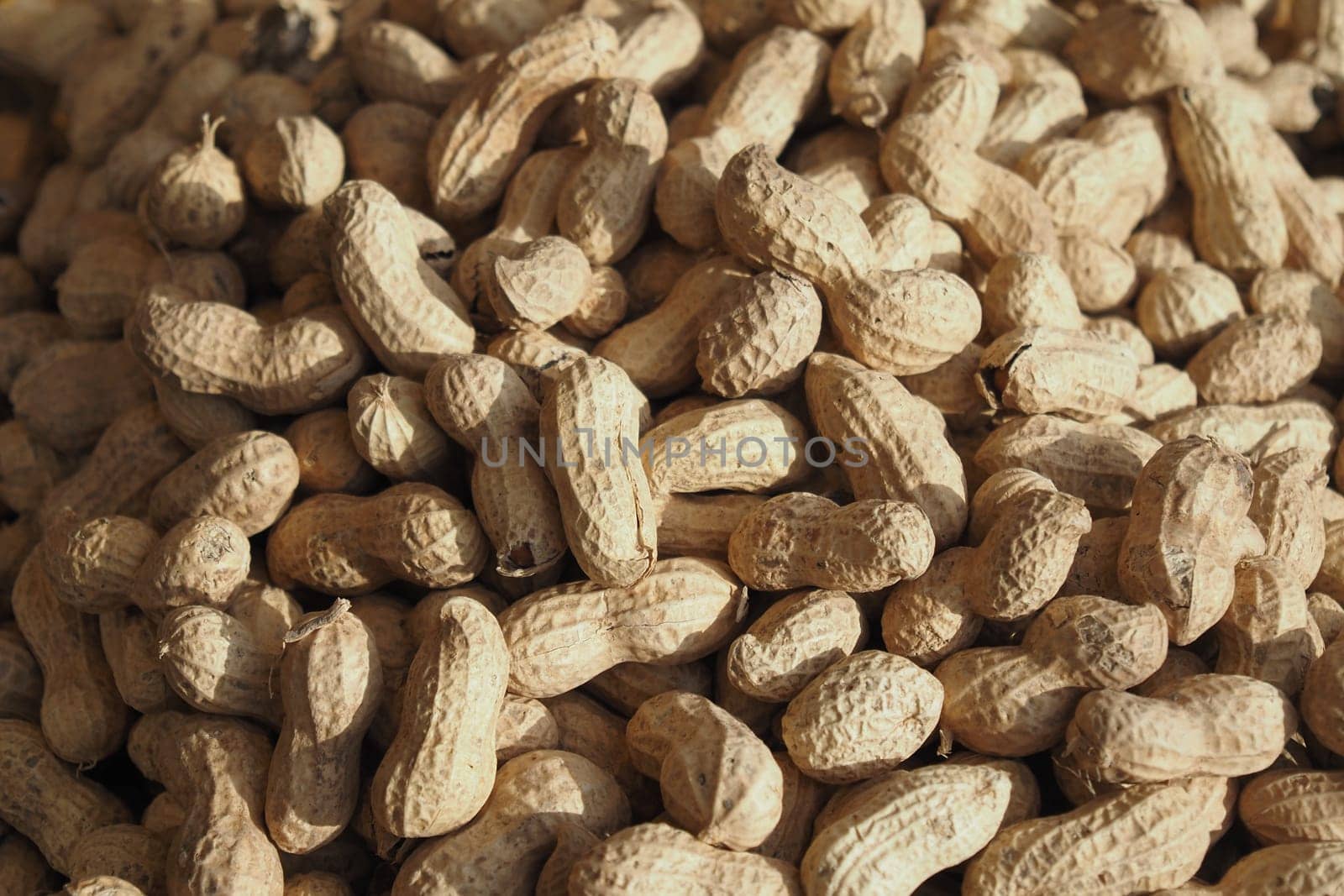 top view of Several peanuts in a basket..