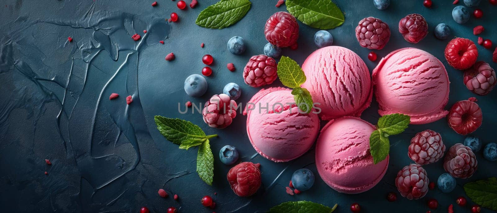 Ice cream with raspberries and blueberries. by Fischeron