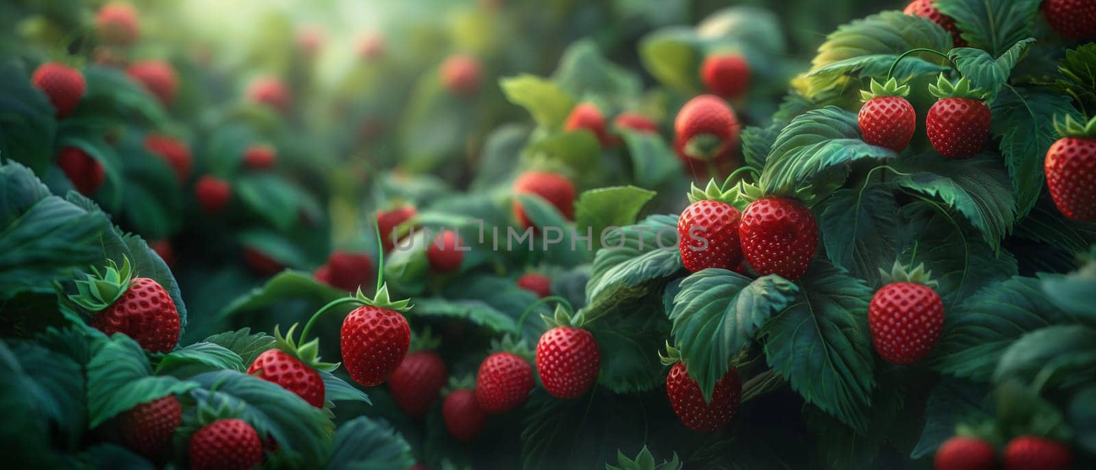 Ripe Strawberries Growing on Bush. Selective focus.