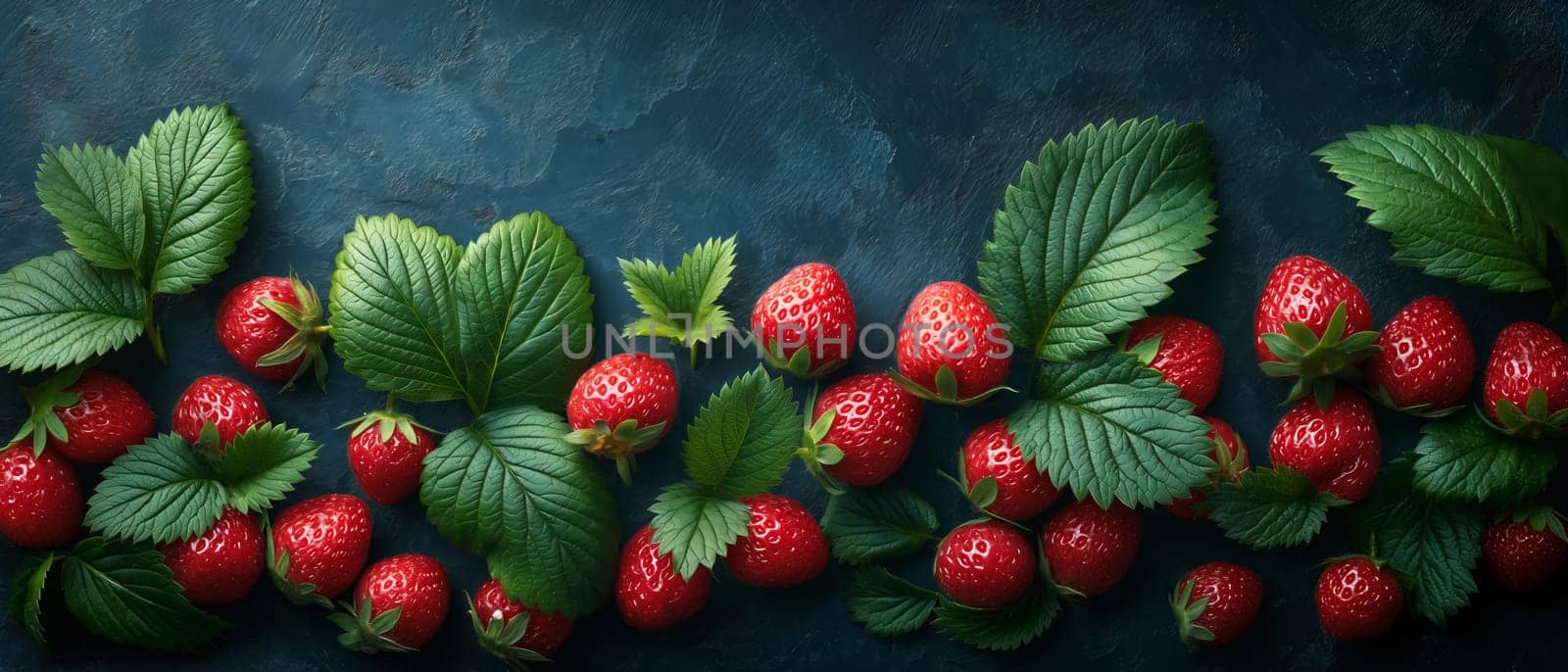 Ripe strawberries with leaves on a dark background. Selective focus.