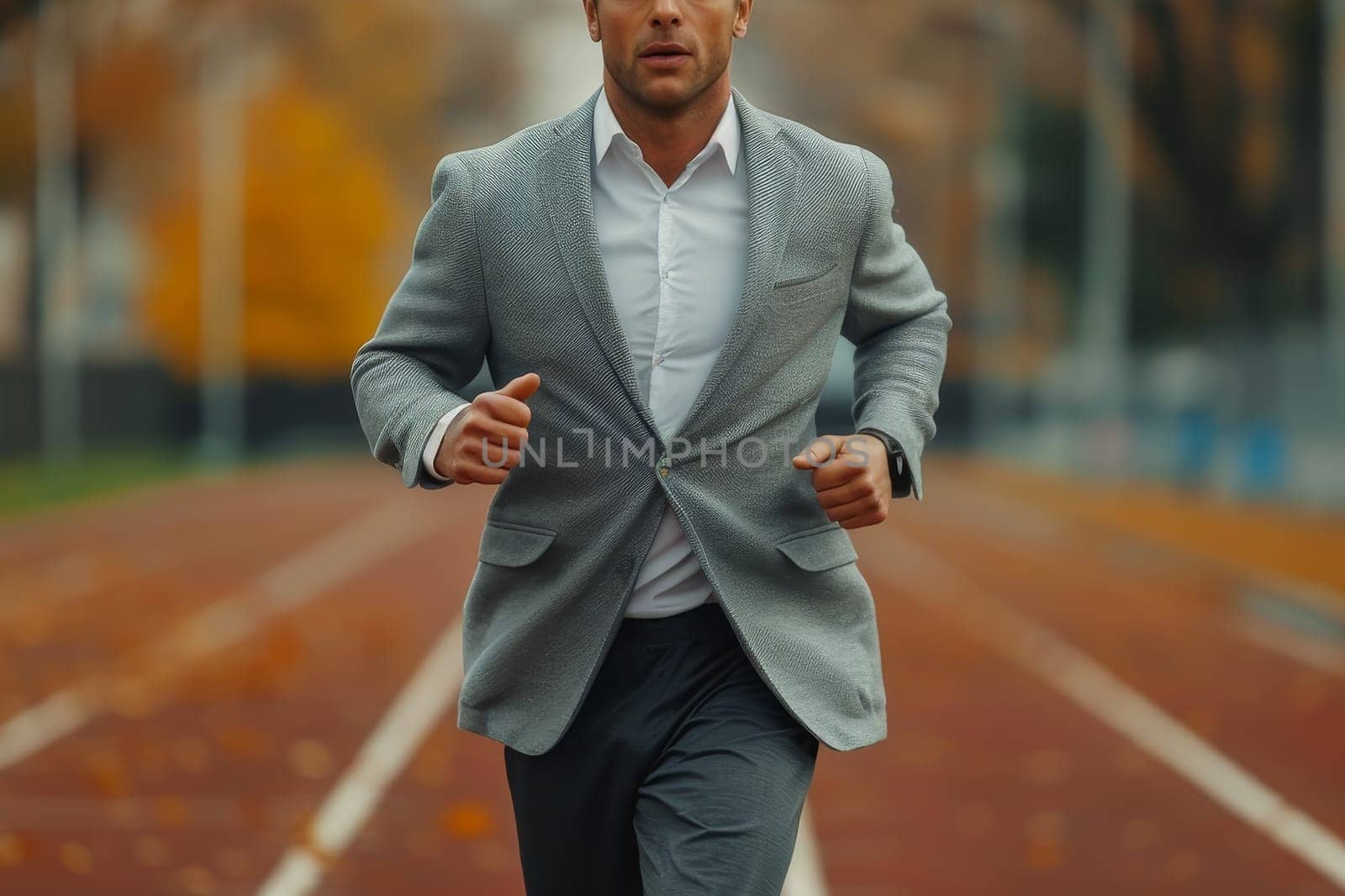 Professional businessman running towards his business goals