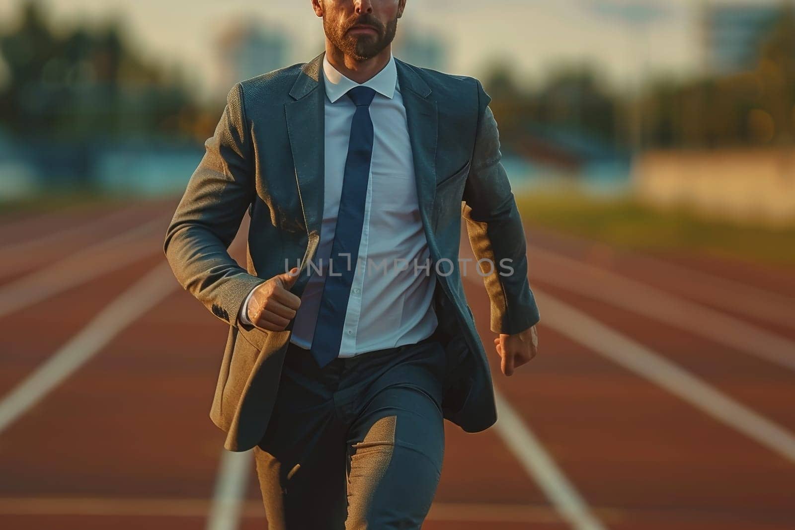 Professional businessman running towards his business goals. by Manastrong