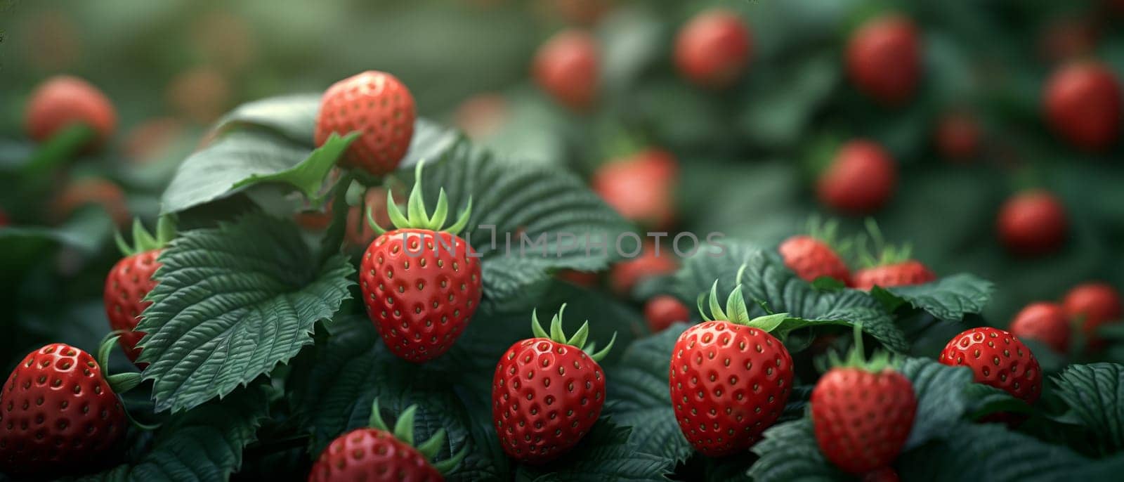 Ripe Strawberries Growing on Bush. Selective focus.