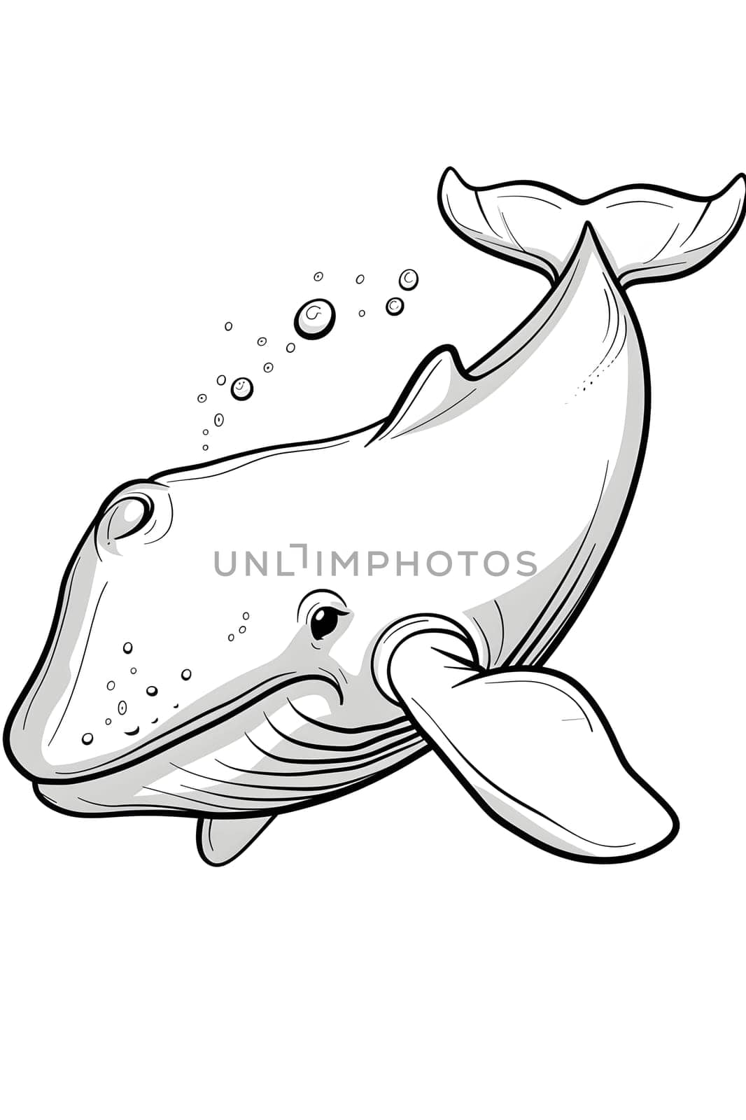 Illustration of a humpback whale with fin in black and white drawing by Nadtochiy