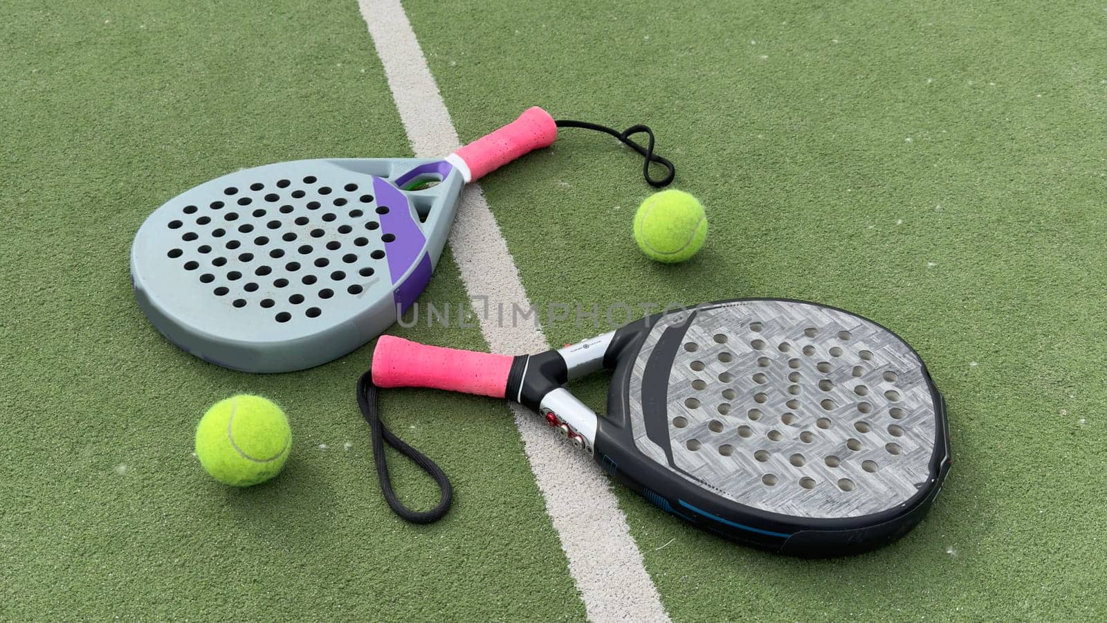 padel tennis racket sport court and balls. High quality photo