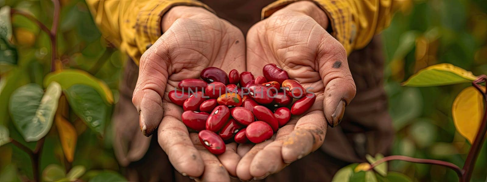Harvest of beans in the hands of a woman in the garden. Selective focus. nature.