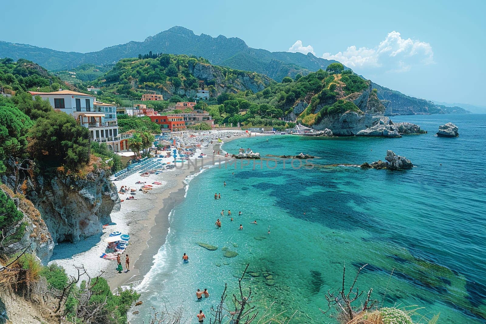 Naples, Ischia, Italy - locality of Barano di Ischia, panorama of the blue sea in summer.