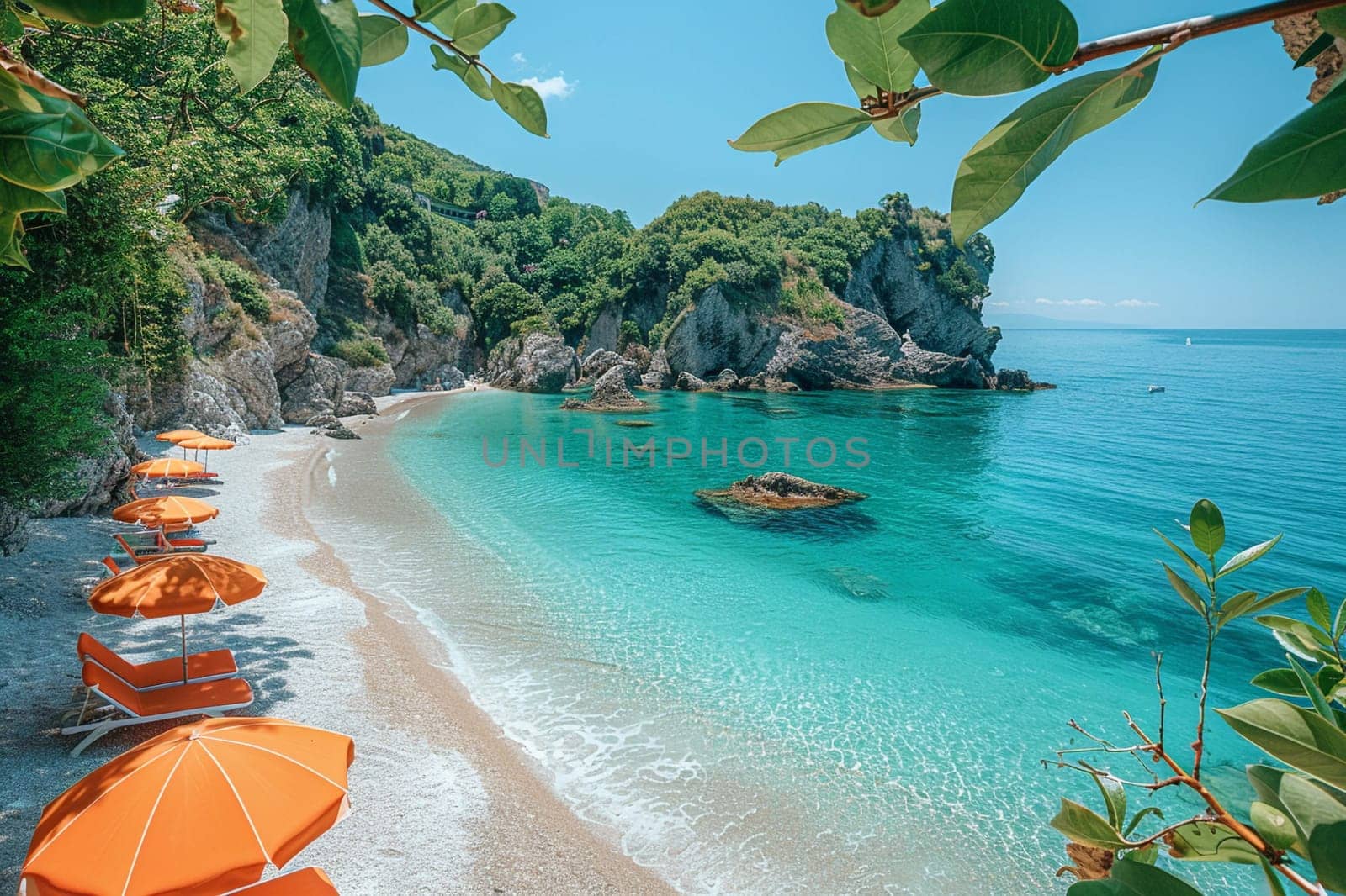 Naples, Ischia, Italy - locality of Barano di Ischia, panorama of the blue sea in summer.