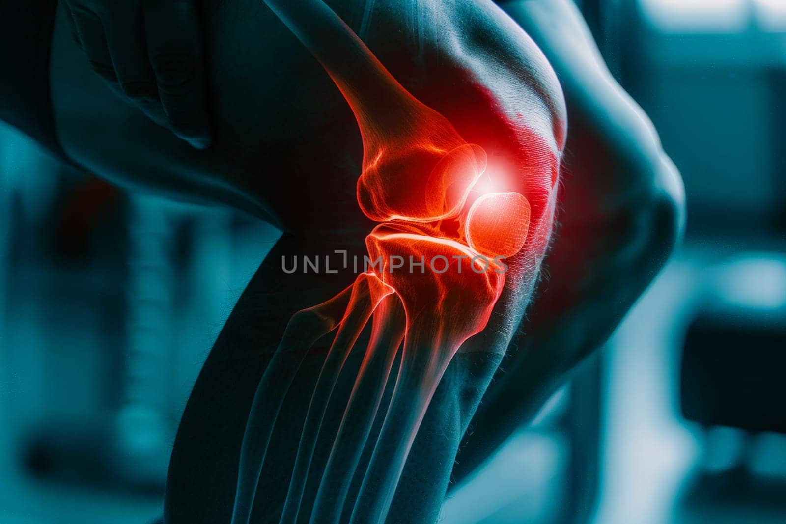 Chronic knee pain due to an inflamed knee joint prosthesis Ai generative.