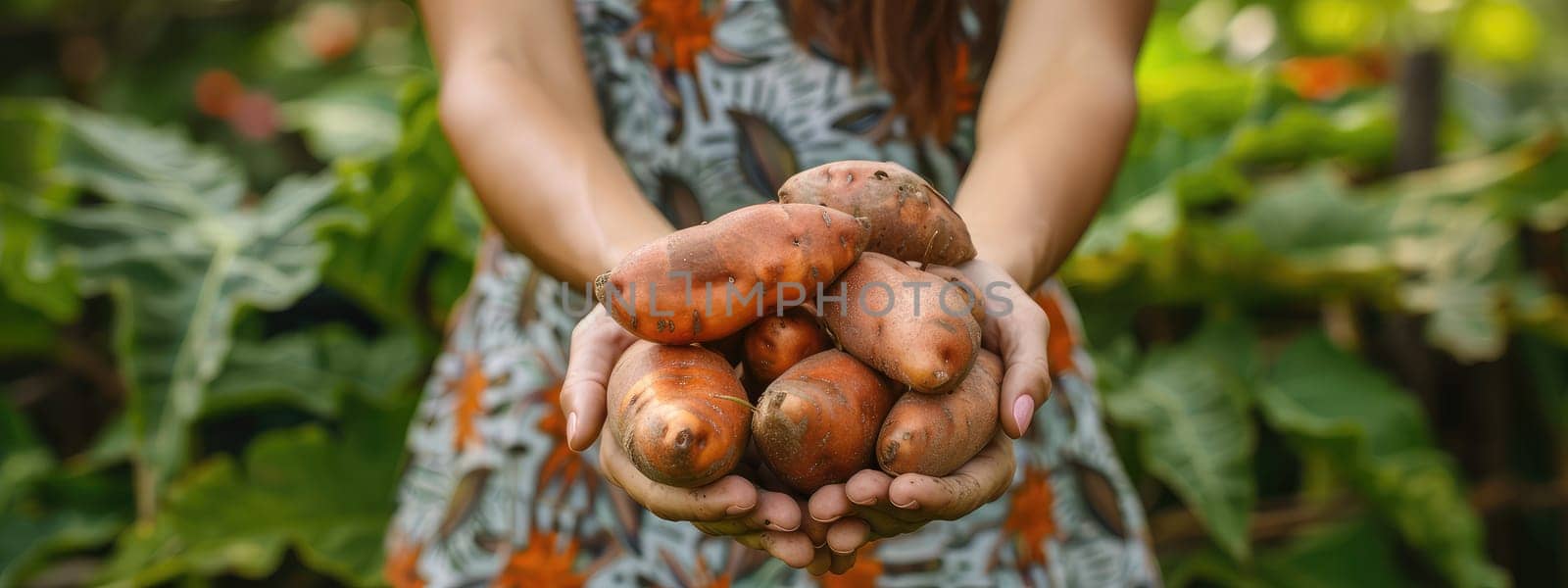 Harvest in the hands of a woman in the garden. Selective focus. nature.