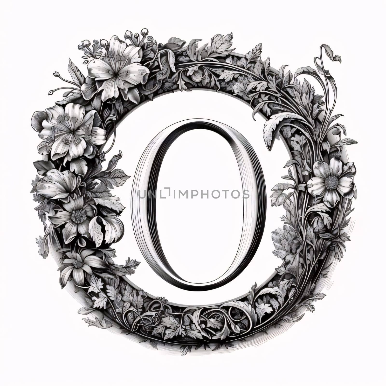 Vintage letter O in the frame of flowers. Hand-drawn illustration. by ThemesS