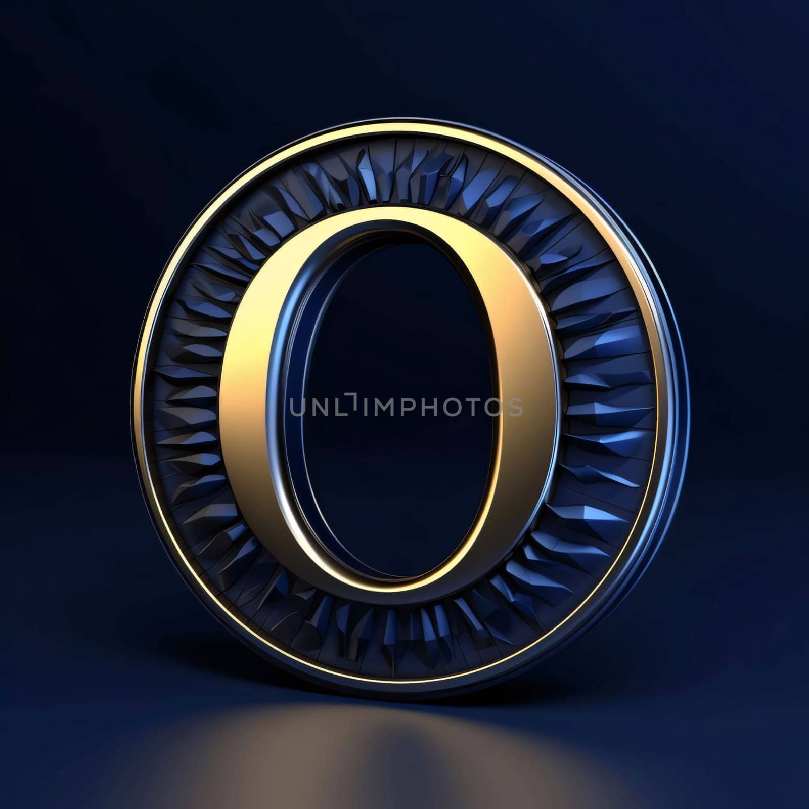 Metal letter O uppercase on blue background. 3D rendered font. by ThemesS