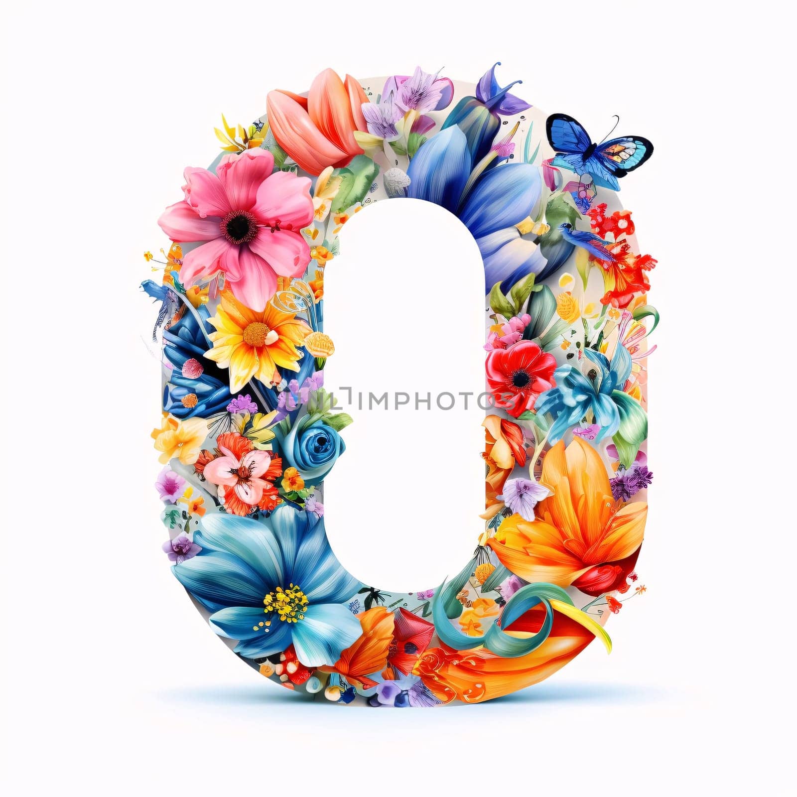 letter O, made of flowers and butterflies, isolated on white background by ThemesS