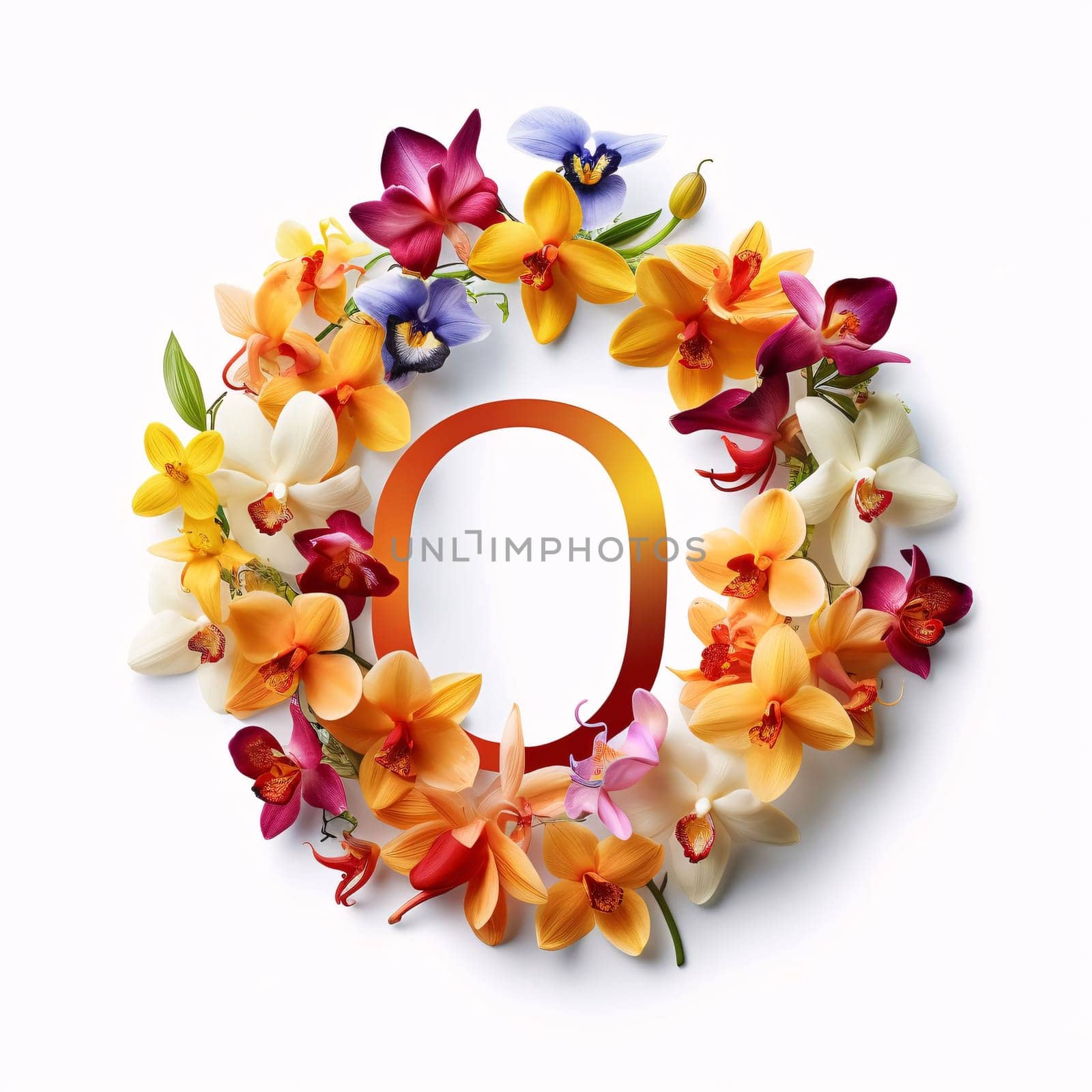 Letter O made of flowers on white background. Floral alphabet. by ThemesS