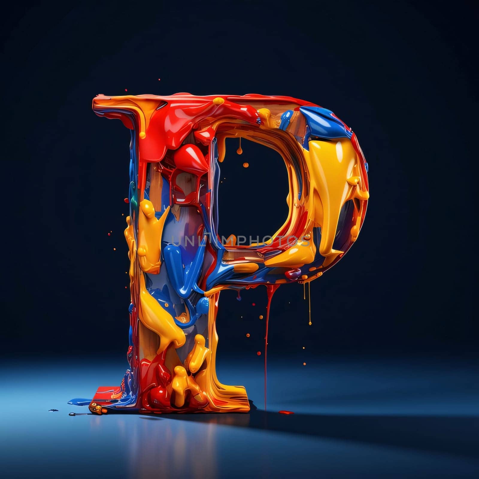 Fluid paint letter P uppercase. 3D rendering by ThemesS