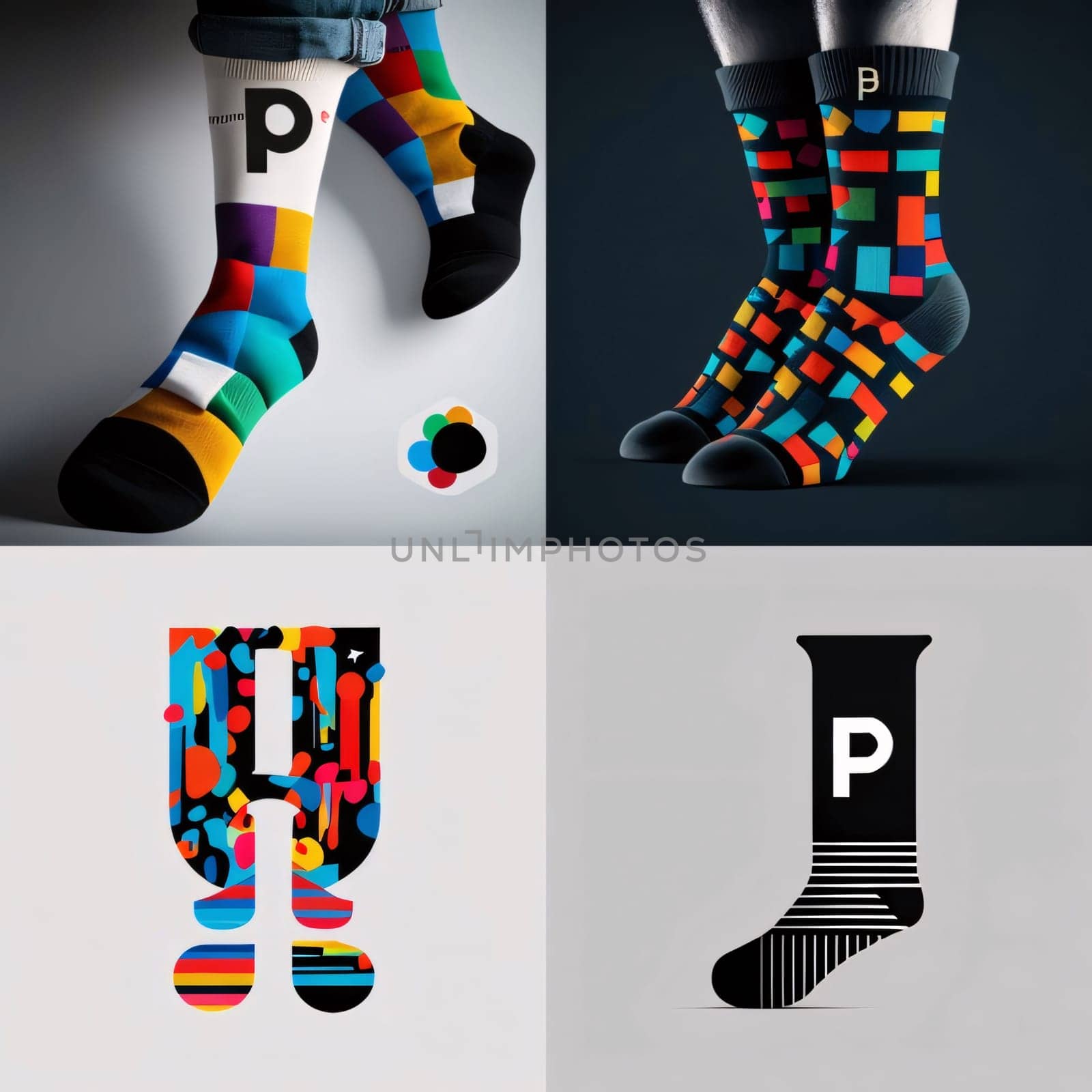 Colorful socks with letter P. 3D illustration. Vintage style. by ThemesS