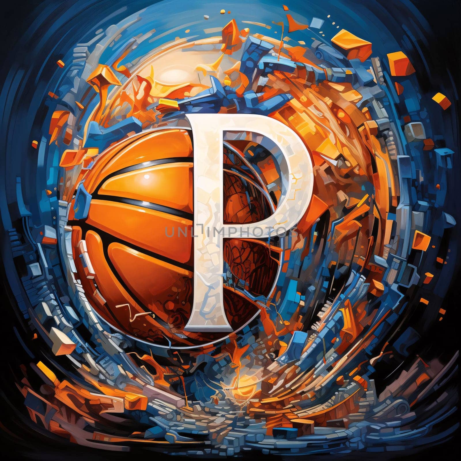 Graphic alphabet letters: Basketball Design Background. 3D illustration. 3D rendering.