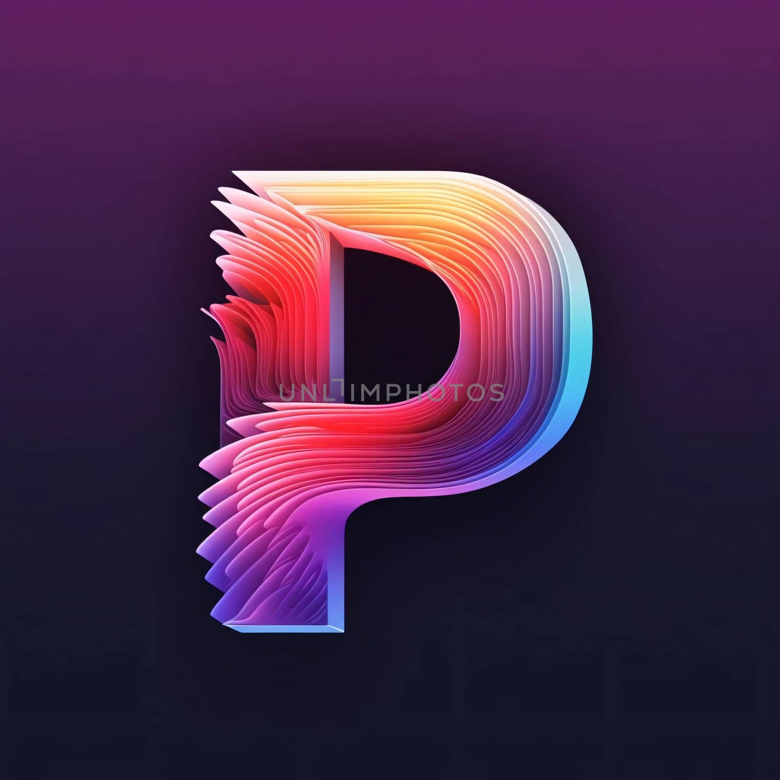 Graphic alphabet letters: Alphabet letter P, colorful font. 3D render illustration.