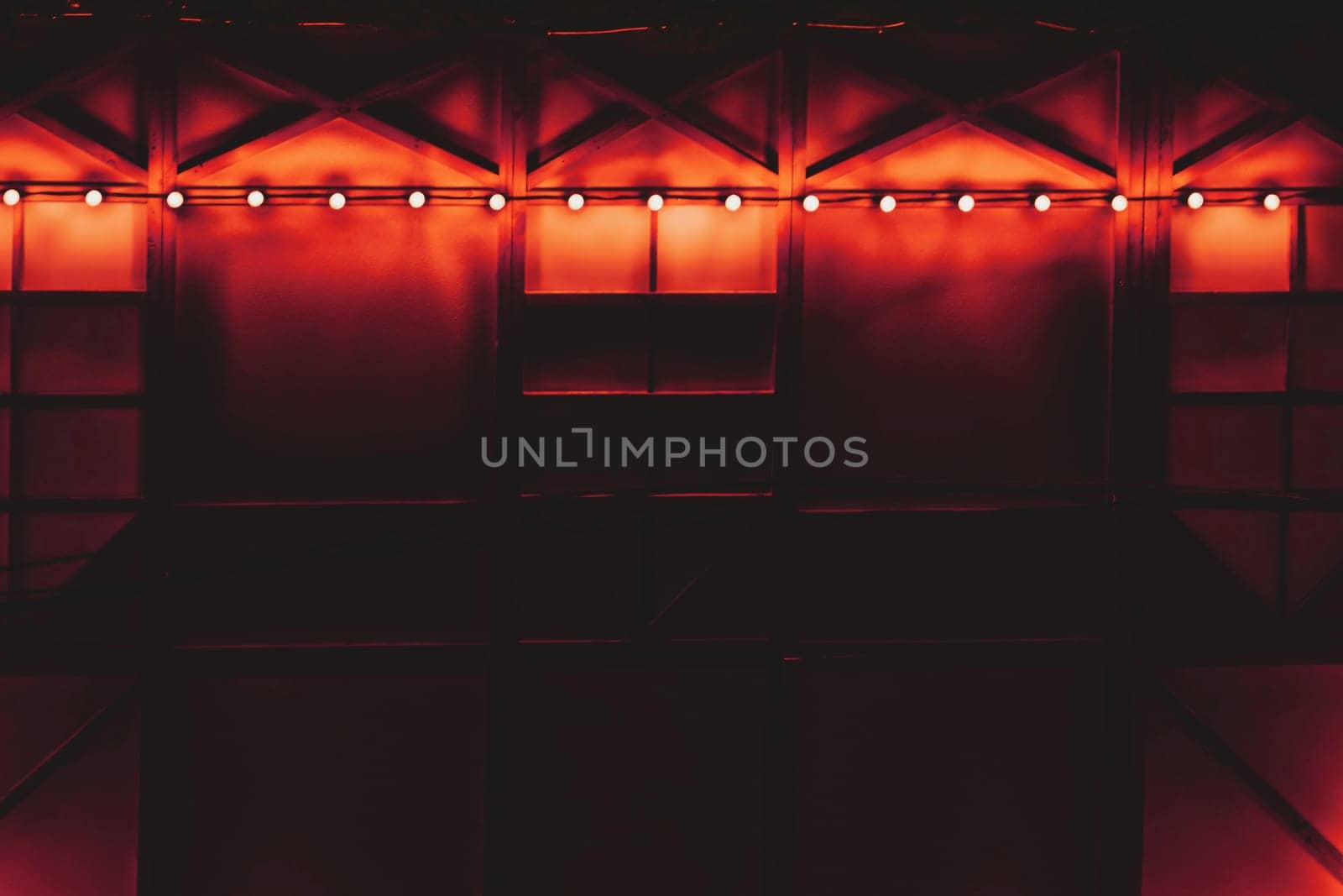 Dark draped glowing decorated wall with red orange backlight by jovani68