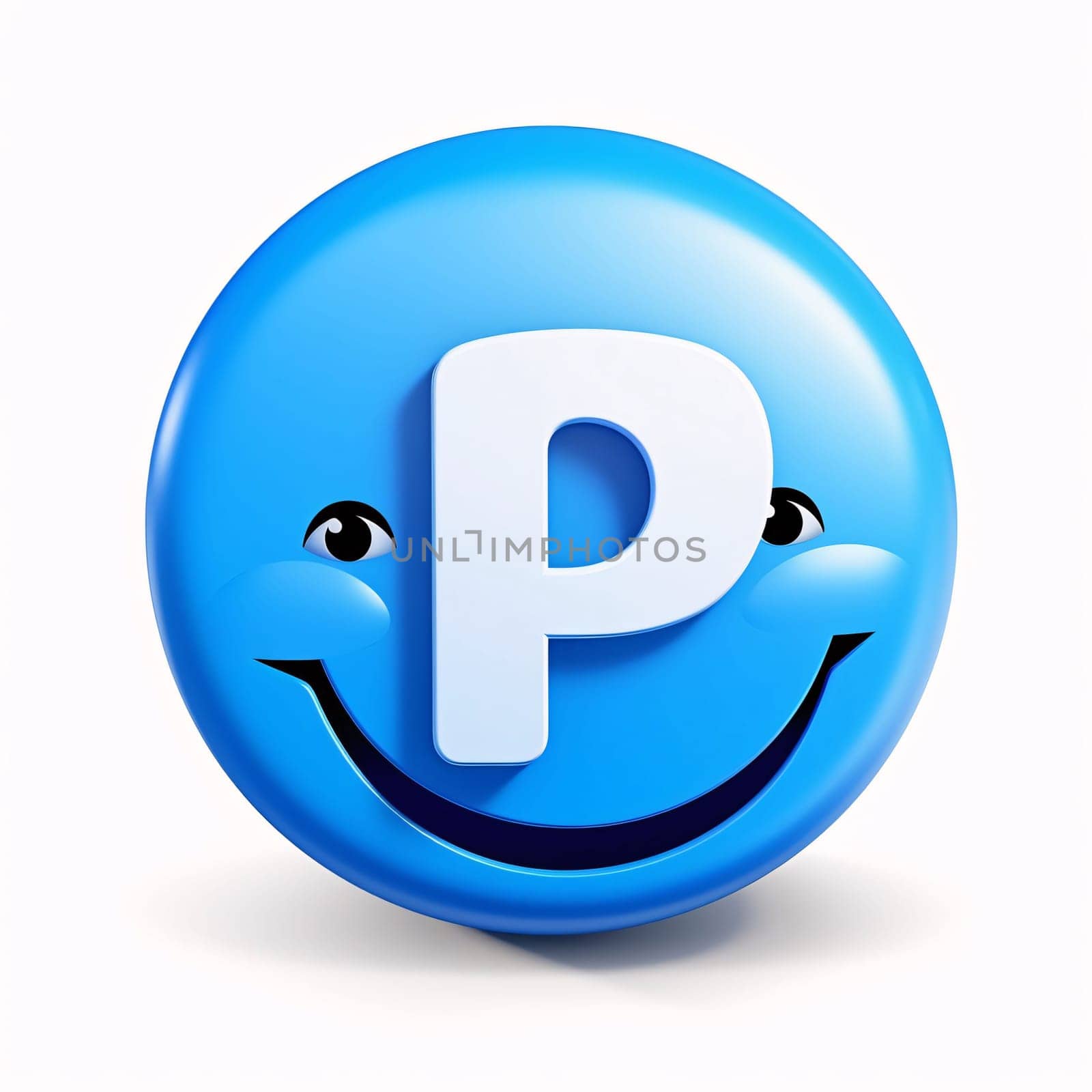 Smiling emoticon with letter P on white background. 3D rendering. by ThemesS