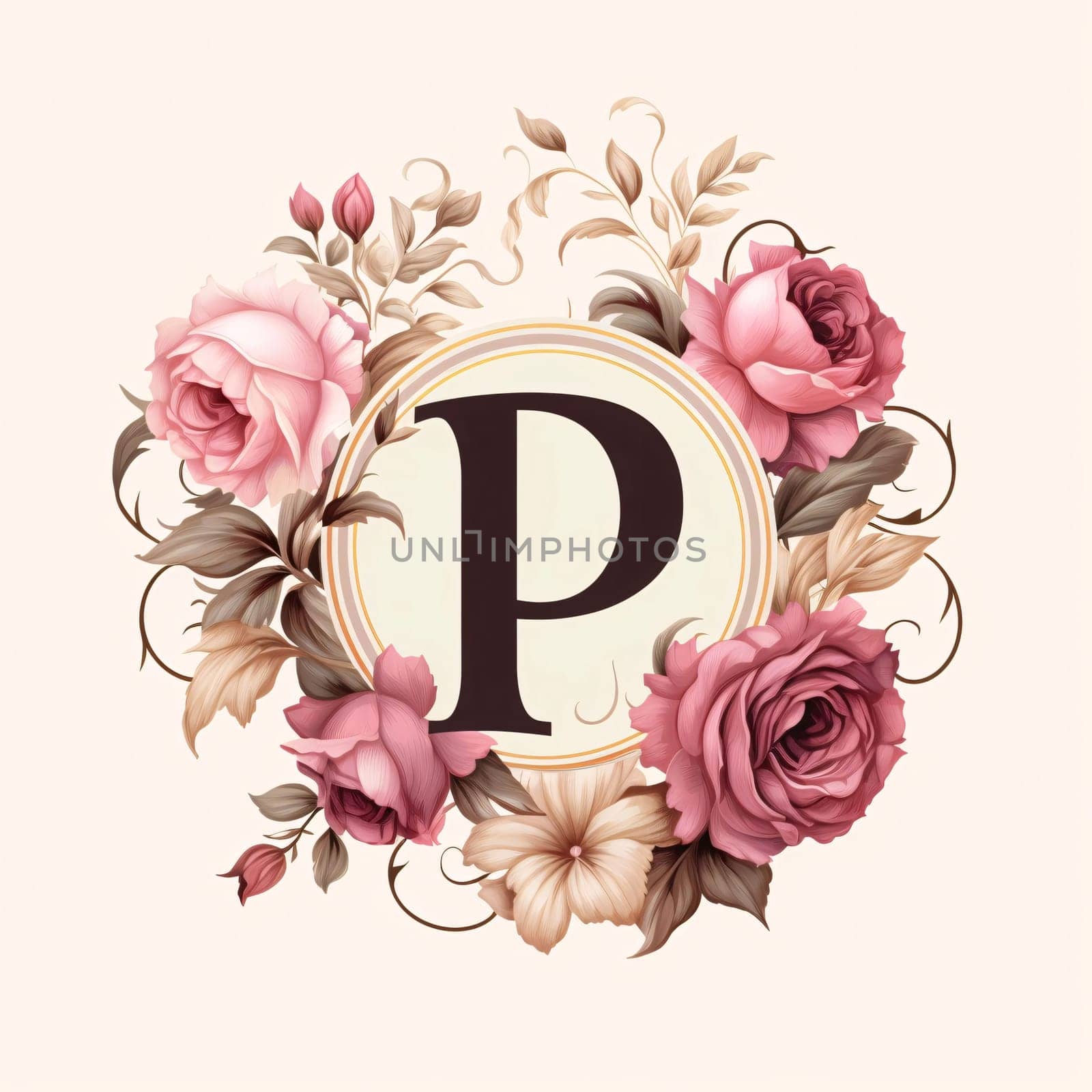 Vintage letter P with floral frame. Vector illustration for your design by ThemesS