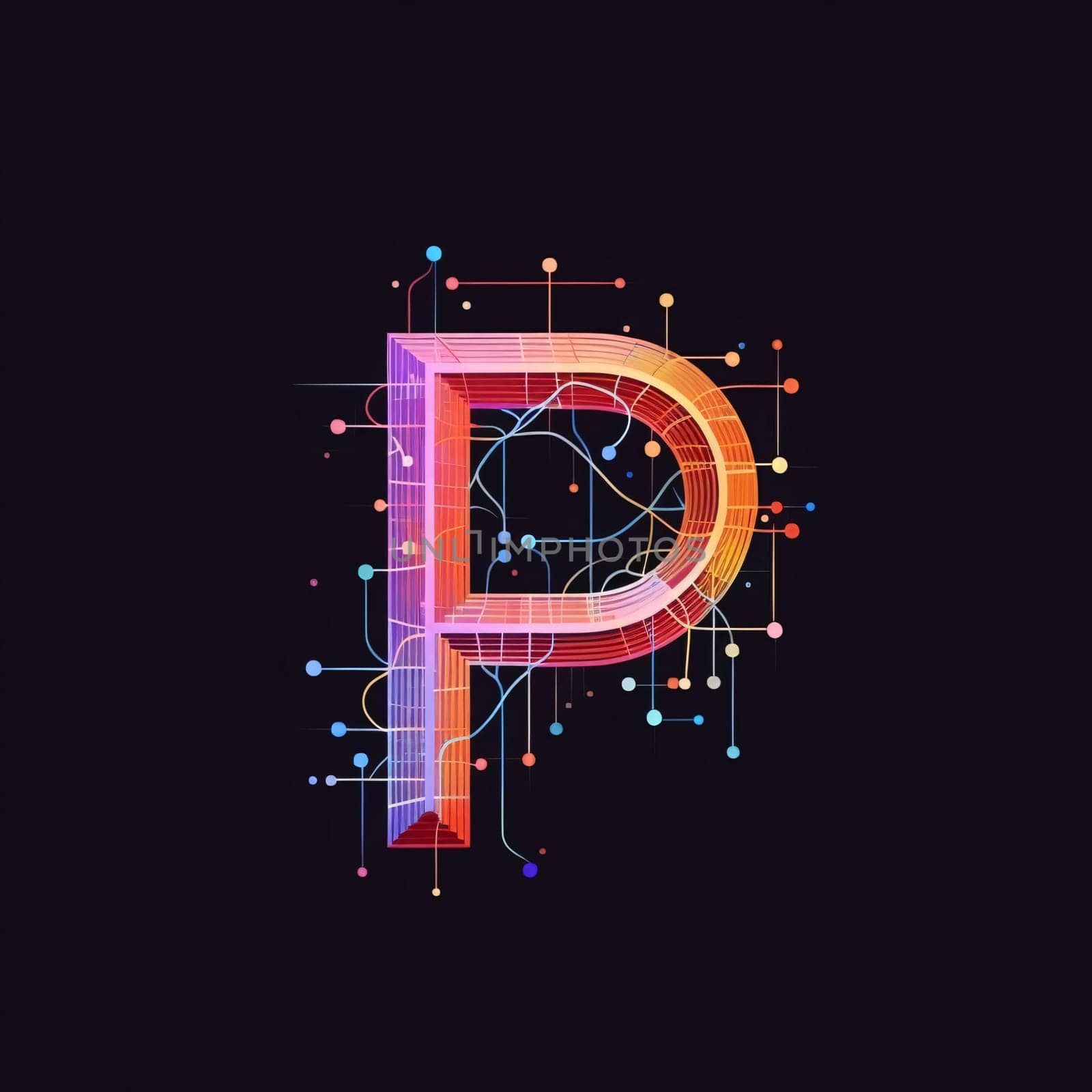 Letter P with Connecting dots and lines. Technology concept. Vector illustration. by ThemesS