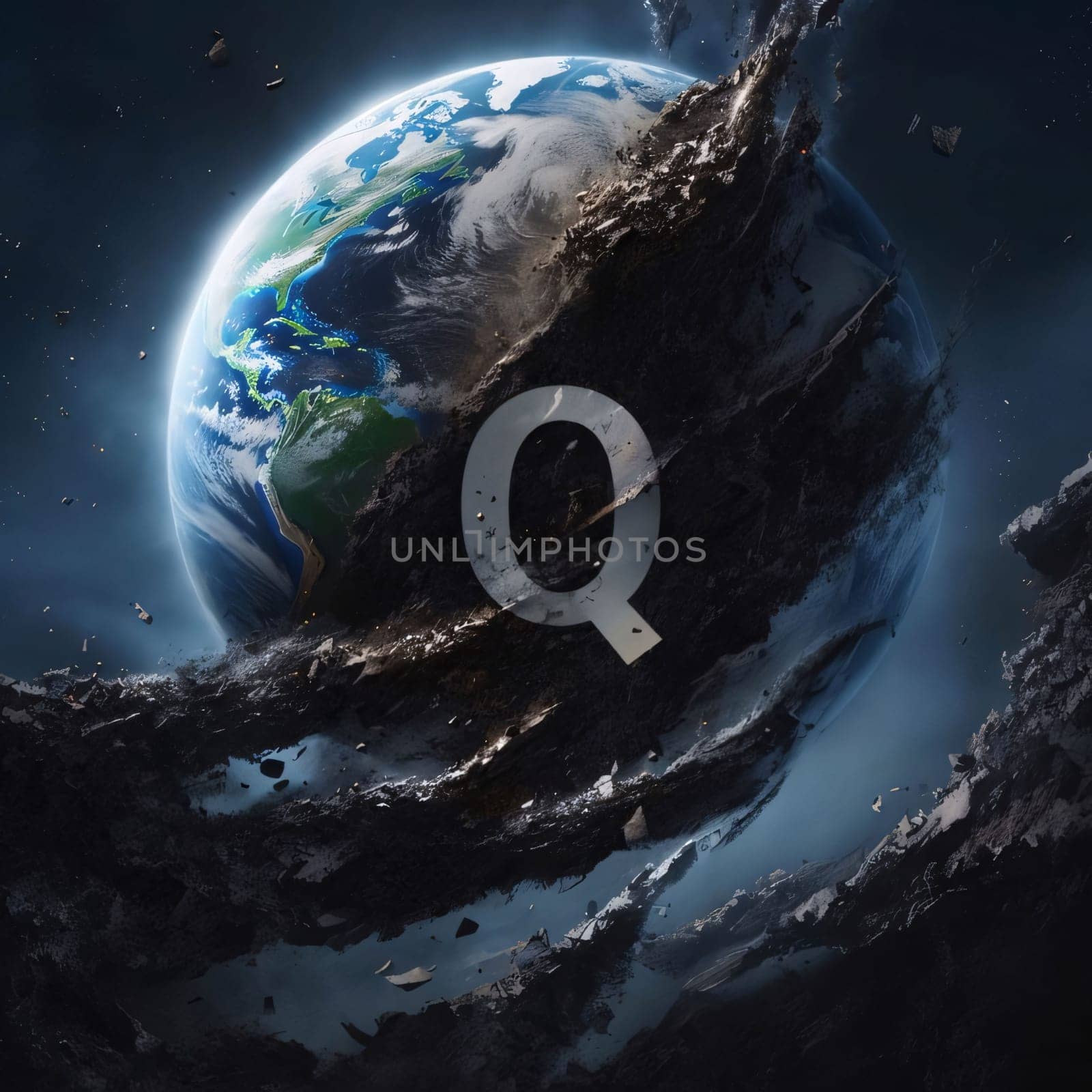 Earth planet with Q letter. Elements of this image furnished by ThemesS