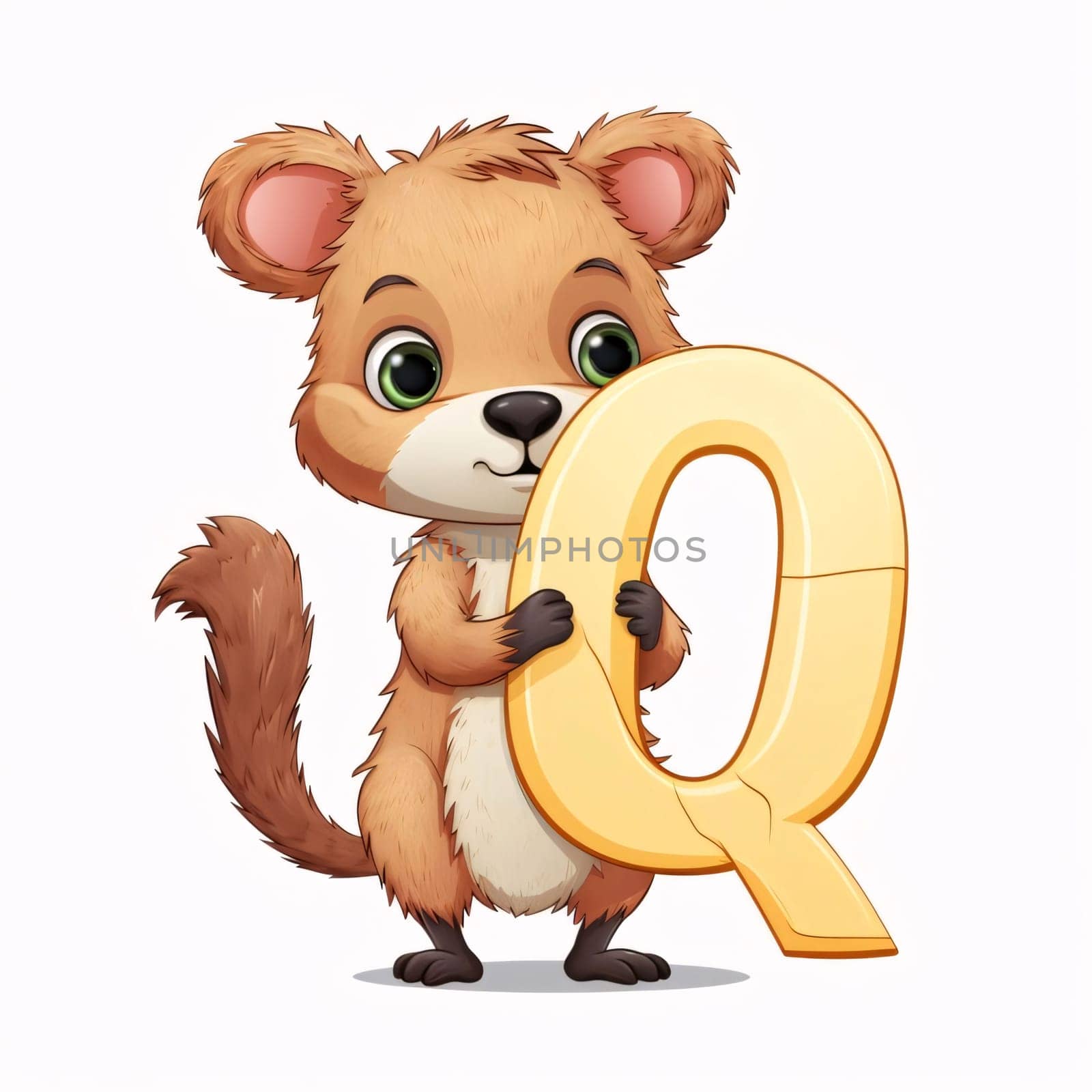 Graphic alphabet letters: Vector illustration of Cute little beaver cartoon character with letter Q