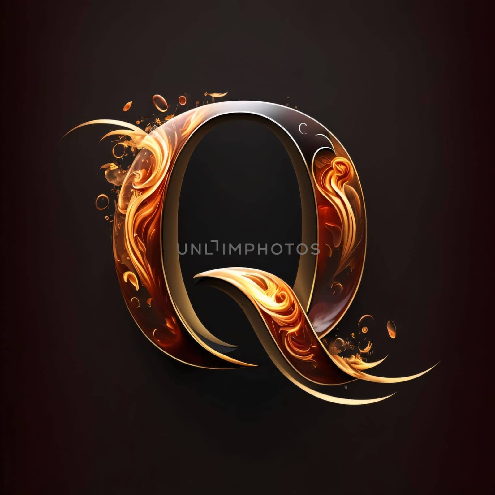 Q letter with flames in the form of curls. Vector illustration. by ThemesS