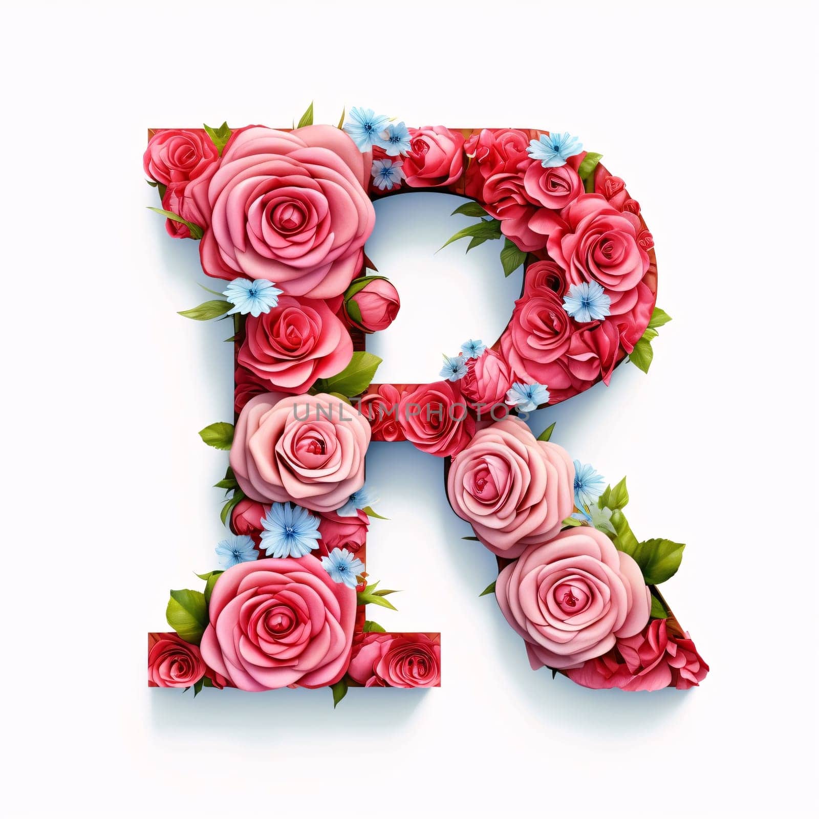 Rose font, letter R. 3D render isolated on white background by ThemesS