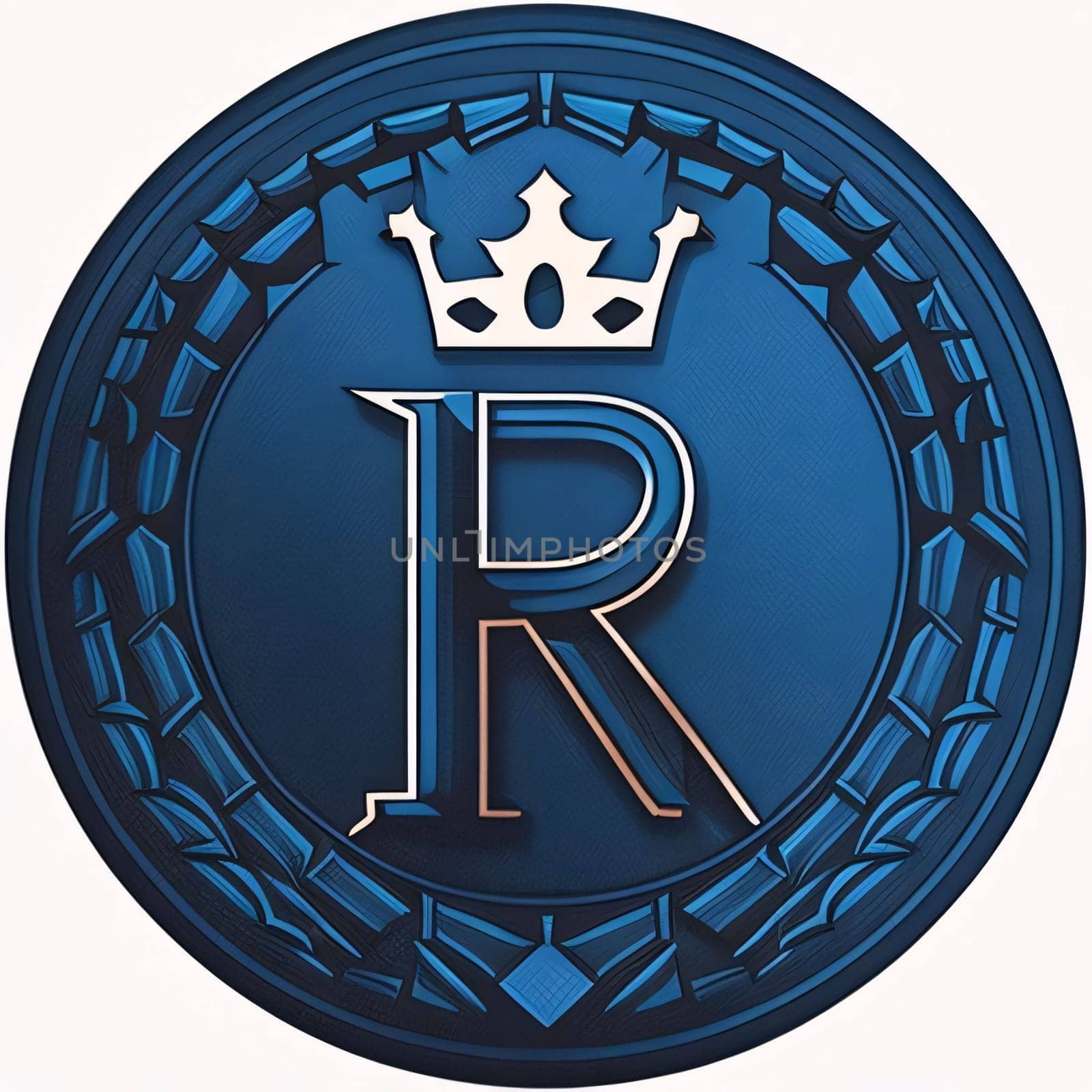 Initial letter R with crown, 3d render, square image. by ThemesS