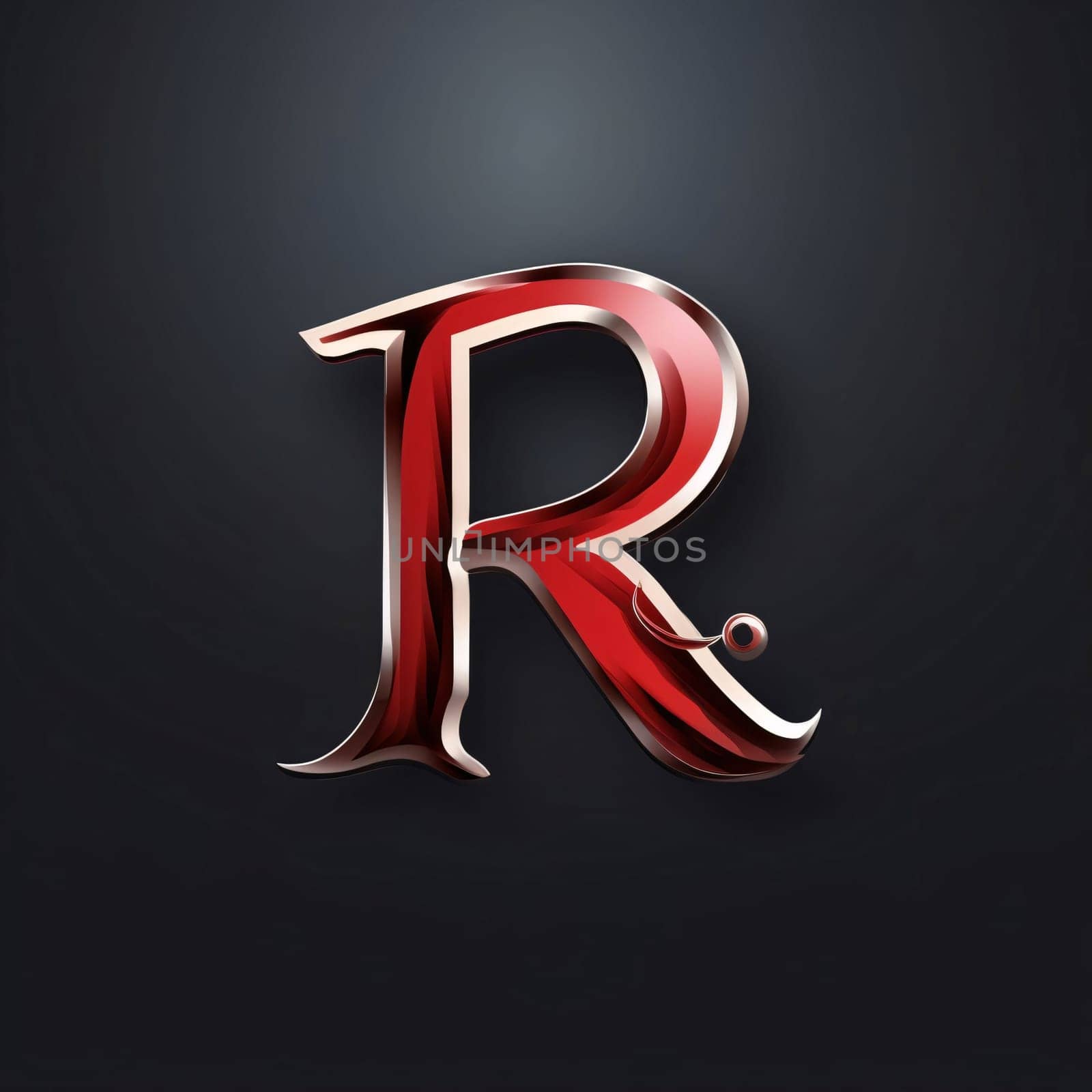 Graphic alphabet letters: Vector illustration of alphabet letter R with shadow. Glossy metal font.