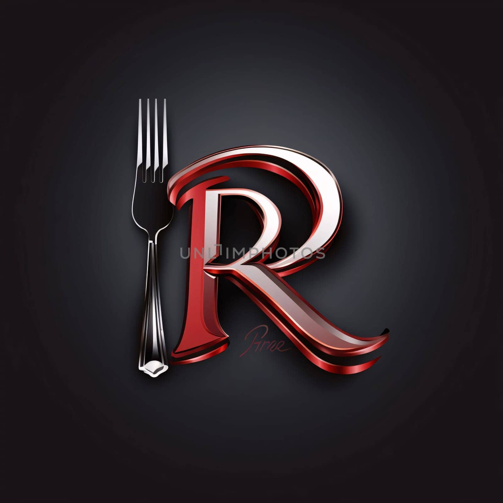 Graphic alphabet letters: R letter with fork and knife on black background. Vector illustration.