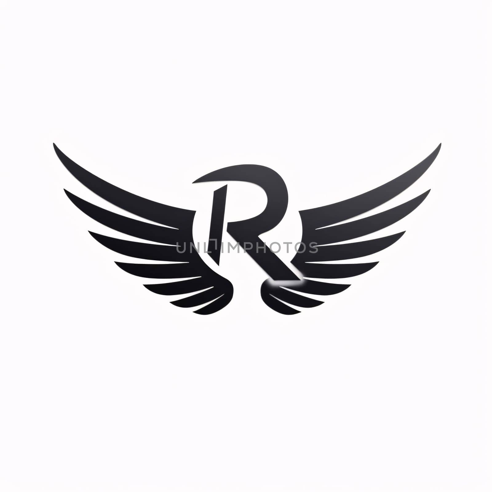 Graphic alphabet letters: R letter wing logo design vector template. Black and white wing icon.