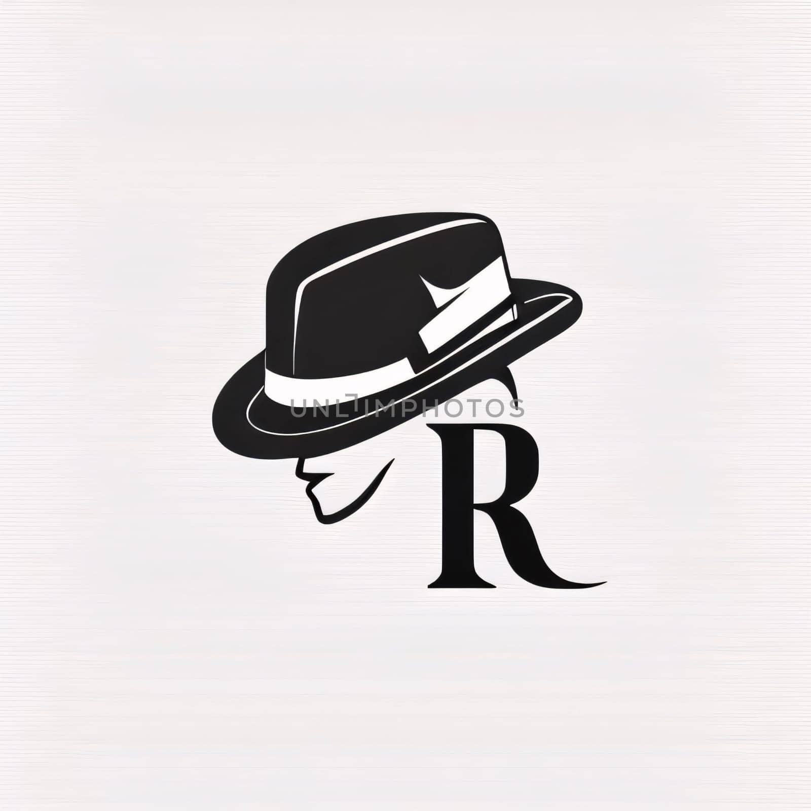Graphic alphabet letters: Elegant gentleman's hat and letter R. Vector illustration.