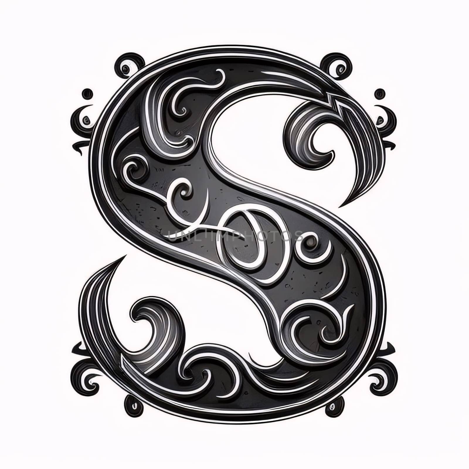 decorative 3d letter S with swirls in black and white by ThemesS