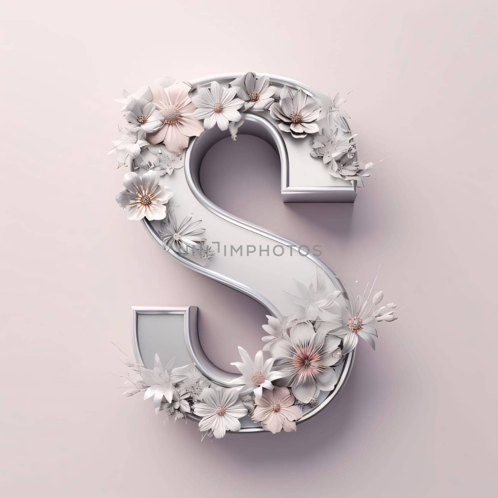 3d render of letter S with flowers. Floral font. by ThemesS