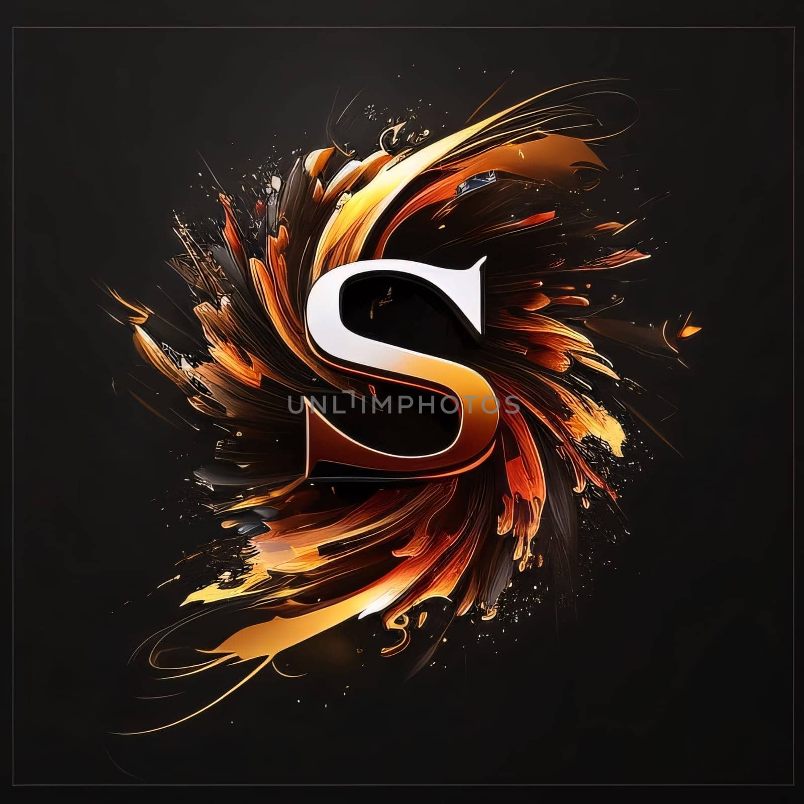 Vector illustration of the letter S on a black background with fire flames. by ThemesS