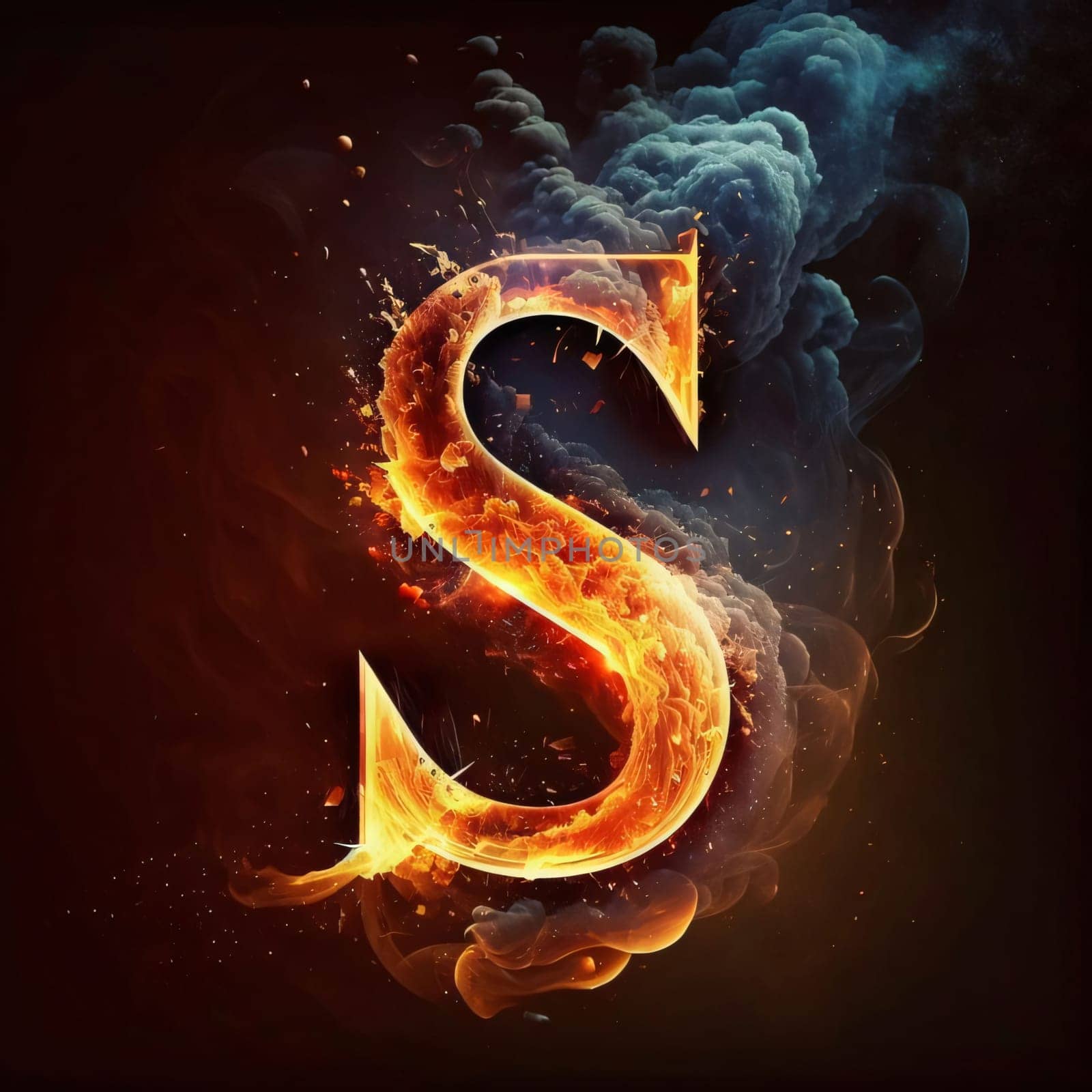 Letter S of the alphabet made of fire and smoke on a dark background by ThemesS