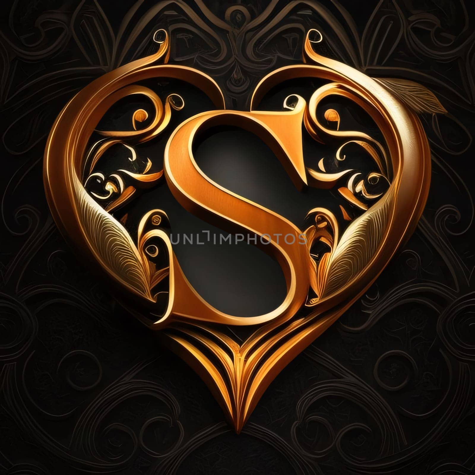 Gold letter S in the shape of a heart on a black background. by ThemesS