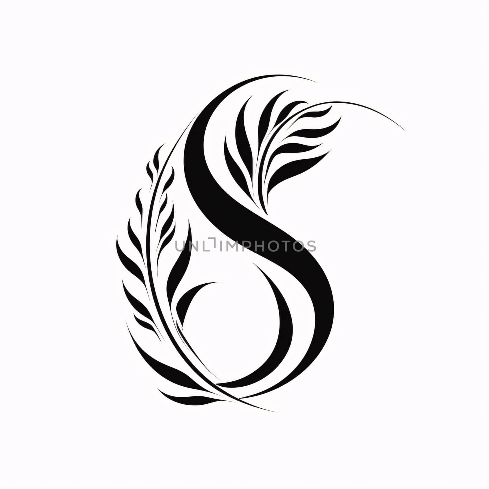 Graphic alphabet letters: letter S logo with leaf vector illustration design template black on white background