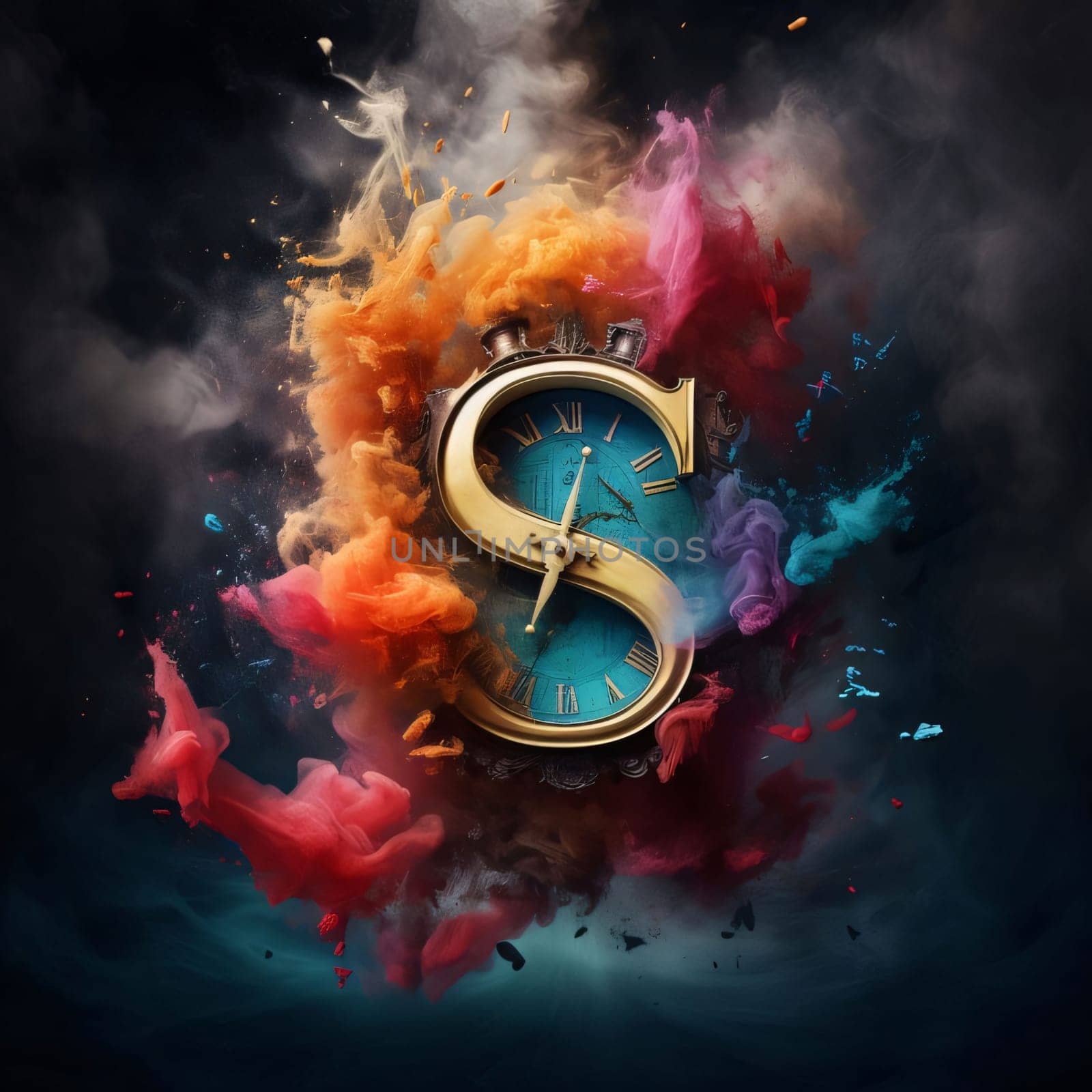 Time is money concept with alarm clock and colorful smoke. 3d illustration letter S by ThemesS
