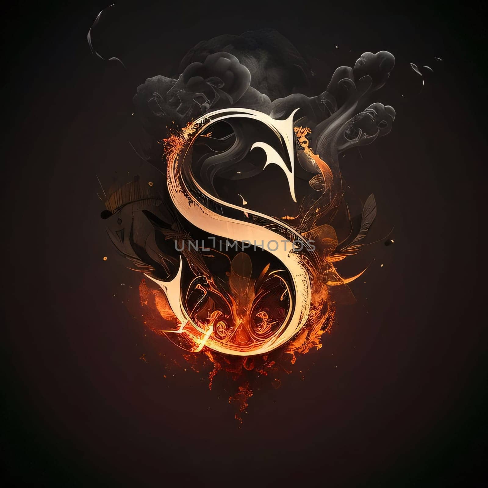 Graphic alphabet letters: Illustration of a letter S in the form of burning fire.