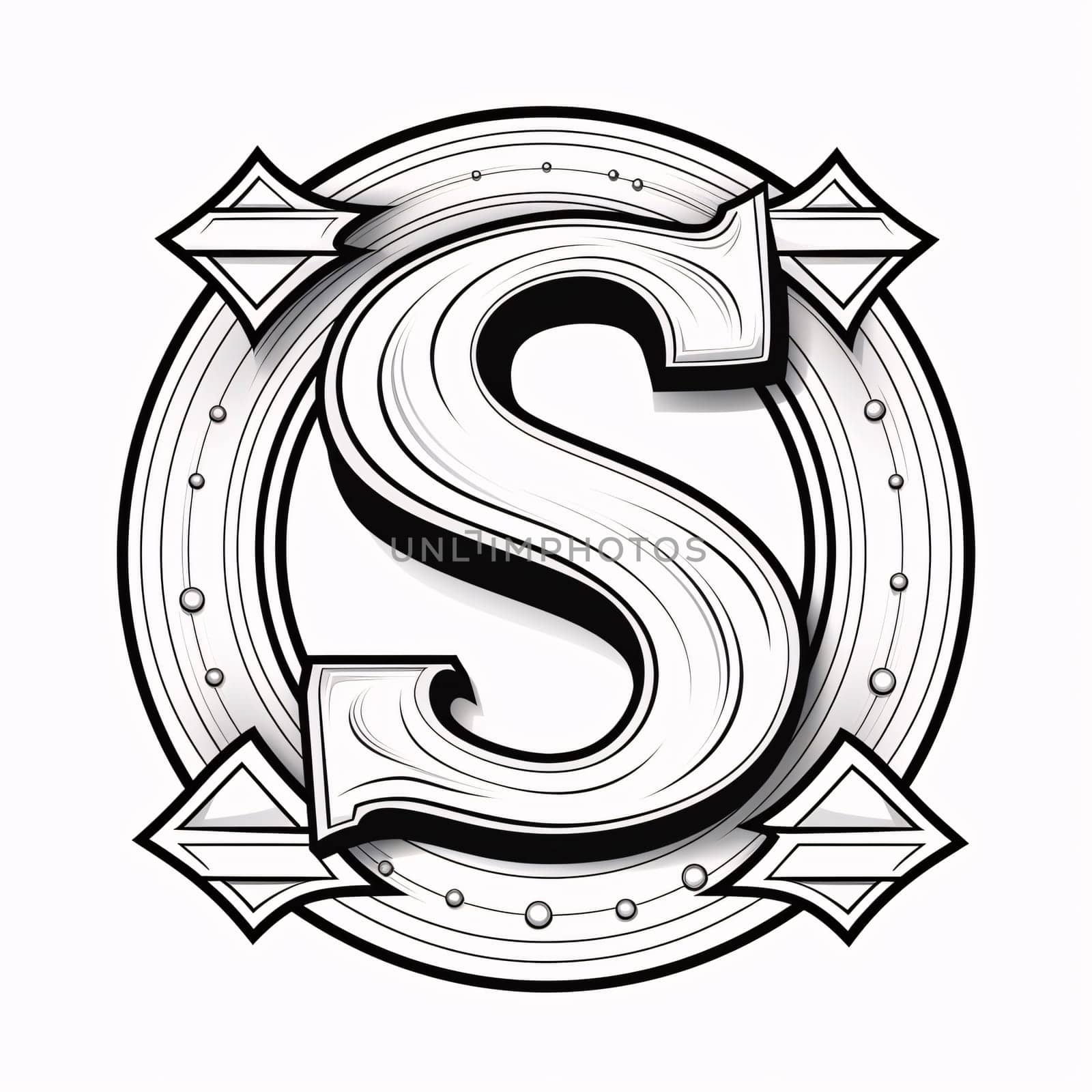 Graphic alphabet letters: Letter S in vintage style on a white background, vector illustration.